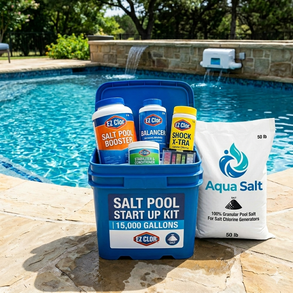 Pool Cat Pool Store Salt Pool StartUp Kit- 15k Gallons – Blue Bottom Pools